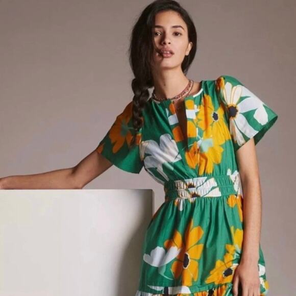 Anthropologie The Somerset Maxi Dress Cotton Pockets Long Green Floral XXS - Picture 2 of 10